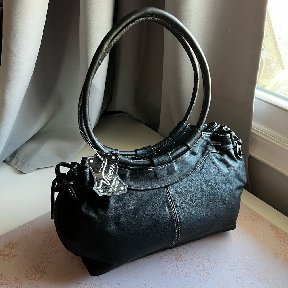VTG Y2K Vicen Black Leather Shoulder Bag NWT